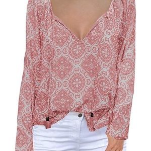 Casual Top Long Sleeve V Neck Printed Chiffon top